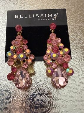 Bellissima Pink Crystal Cluster Teardrop Earrings